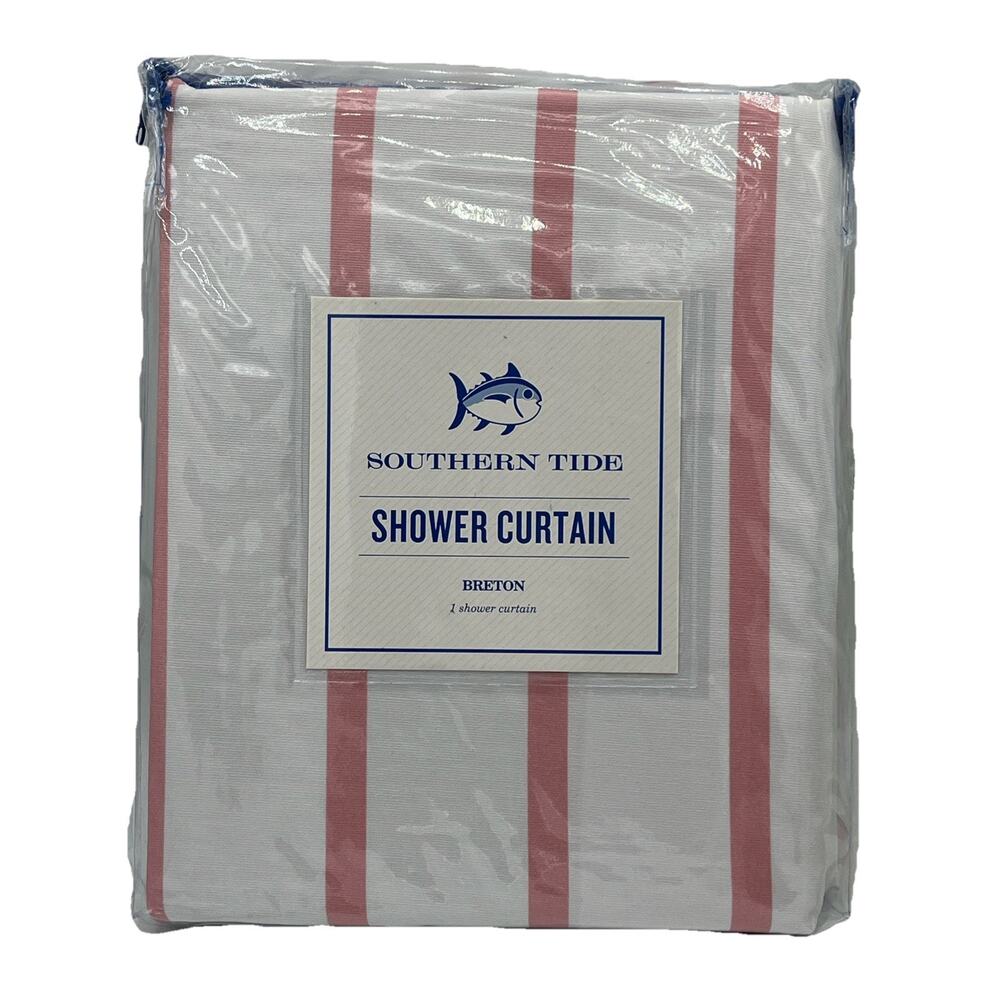 Southern Tide Breton Pink White Stripe Shower Curtain 72x72" Skipjack Fish BEACH